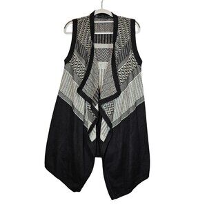 Banana Republic Black White tight Knit Open Front Vest Womens S waterfall open